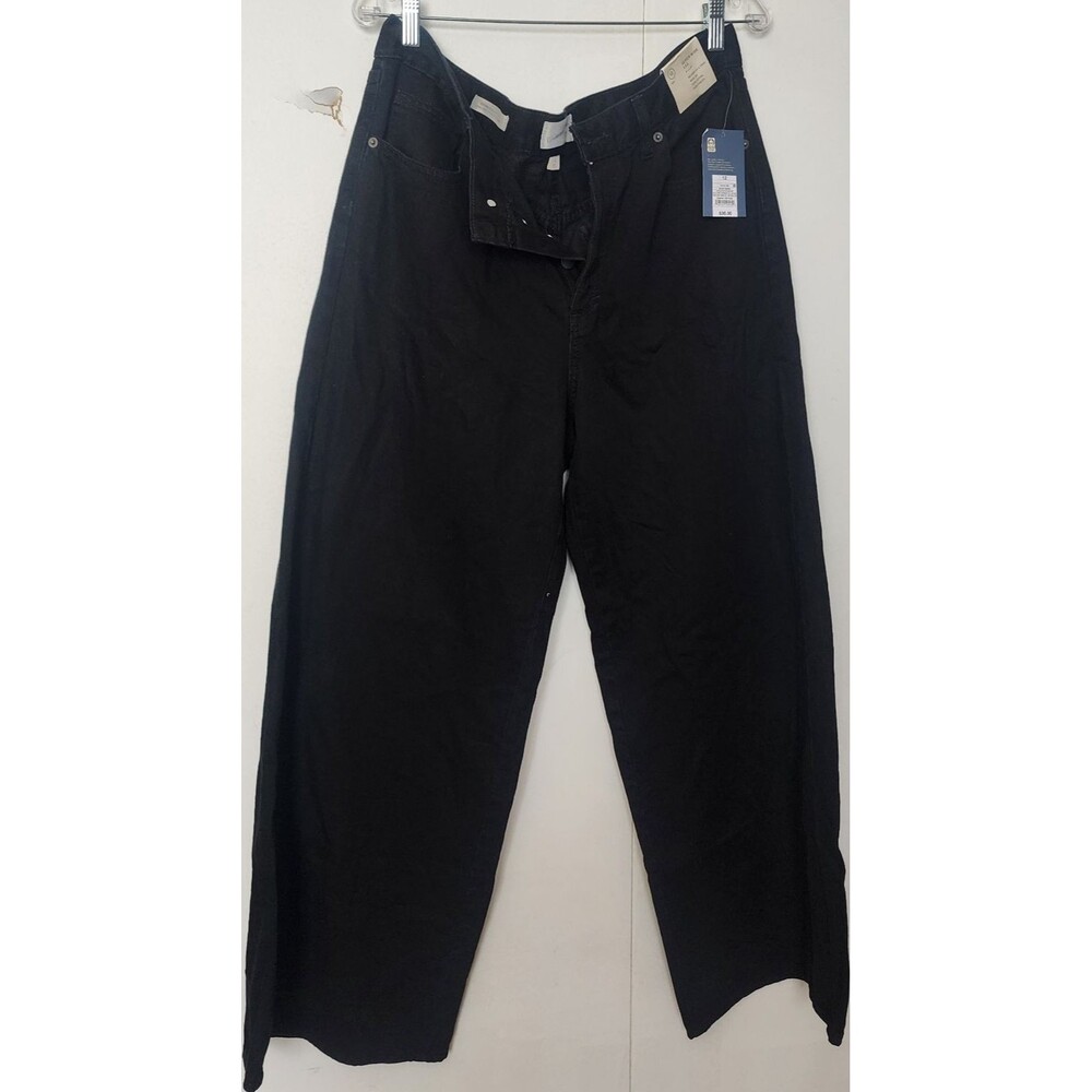 Universal Thread Women's Black Wide Leg Jeans Mid Rise Cotton Relaxed Fit 12R
